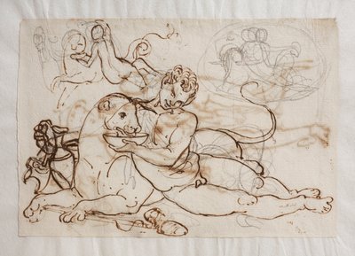 Bacchante (een jonge sater) biedt een panter te drinken aan door Bertel Thorvaldsen